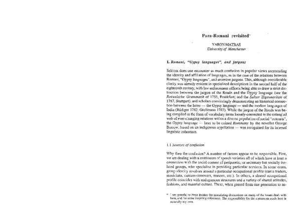 (PDF) Matras, Yaron. 1998. ParaRomani revisited. In Matras, Y. ed