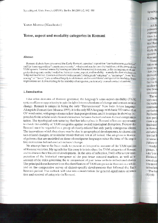 (PDF) Matras, Yaron. 2001. Tense, aspect, and modality categories in
