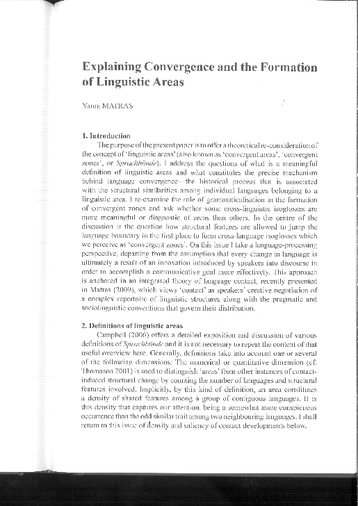 (PDF) Matras, Yaron. 2011. Explaining convergence and the formation of