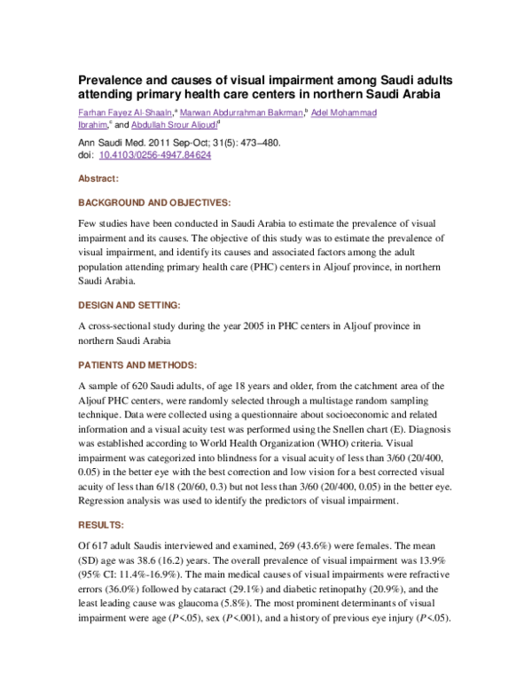 (PDF) Prevalence and causes of visual impairment among Saudi adults ...