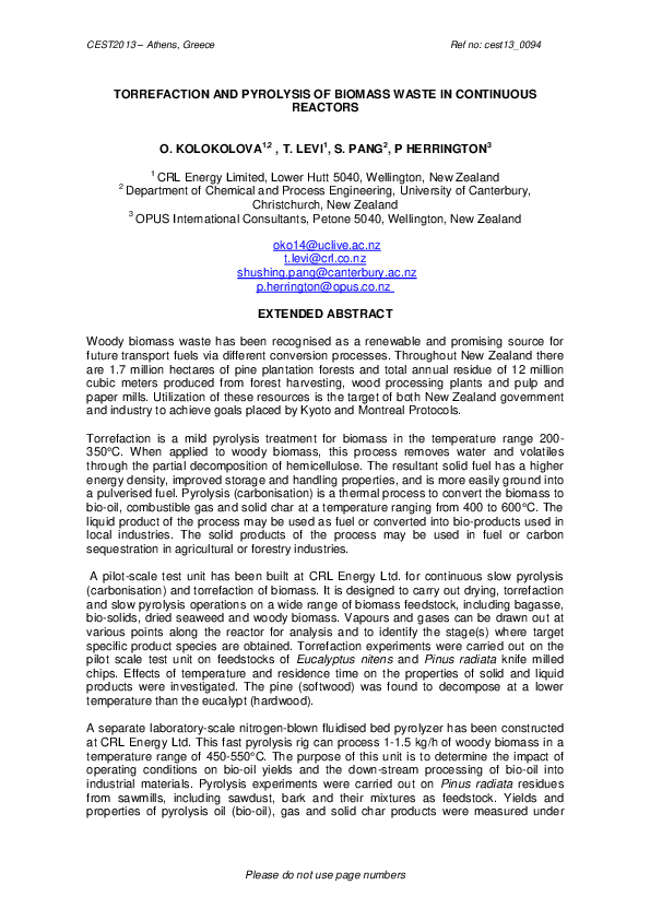 (PDF) TORREFACTION AND PYROLYSIS OF BIOMASS WASTE IN CONTINUOUS REACTORS