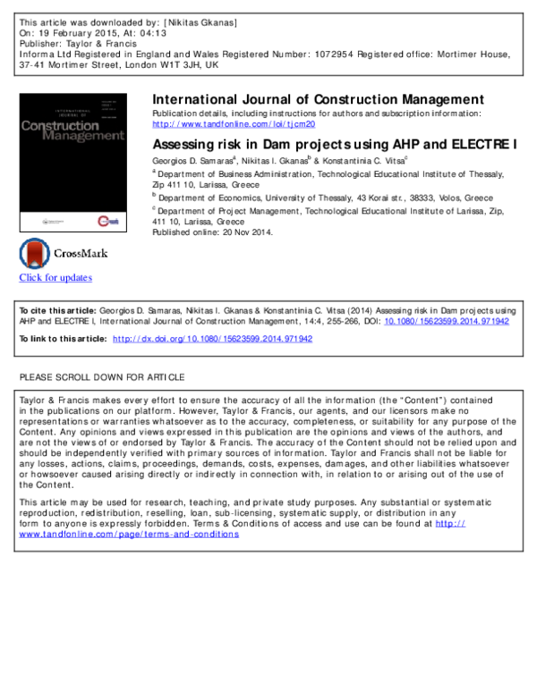 (PDF) Assessing risk in Dam projects using AHP and ELECTRE I