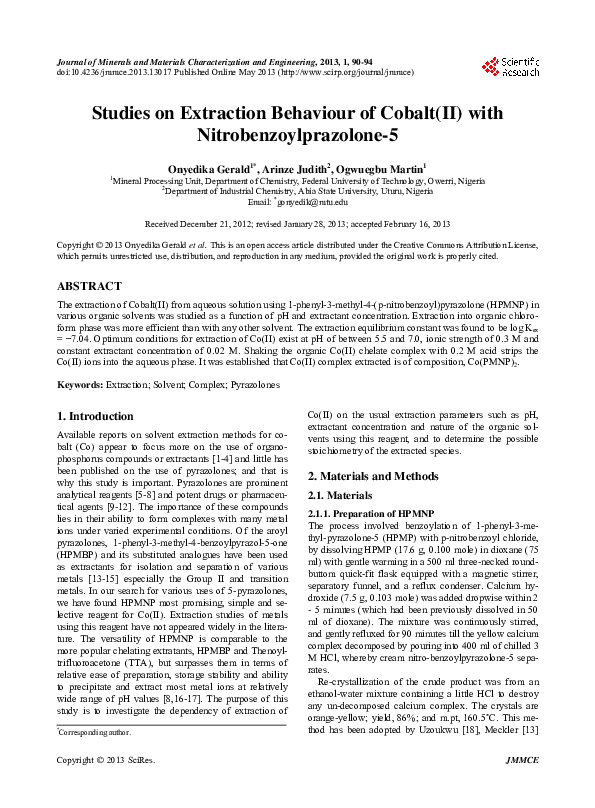 (PDF) STUDIES ON EXTRACTION BEHAVIOUR OF COBALT (II) WITH ...