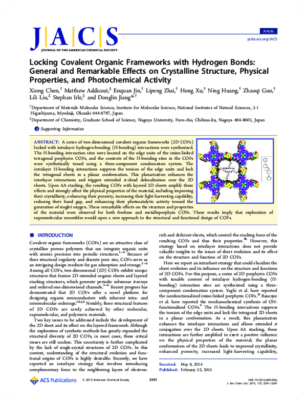 (PDF) Locking Covalent Organic Frameworks with Hydrogen Bonds: General ...