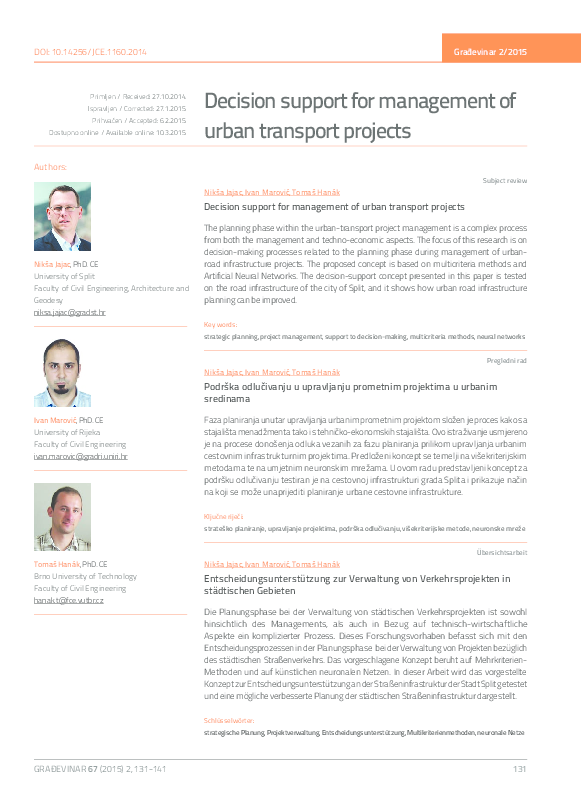 (PDF) Decision support for management of urban transport projects
