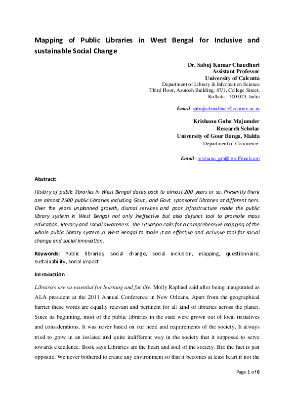 (PDF) Mapping of Public Libraries in West Bengal for Inclusive and ...