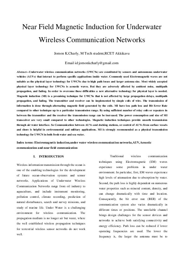 (PDF) Near Field Induction for Underwater Wireless