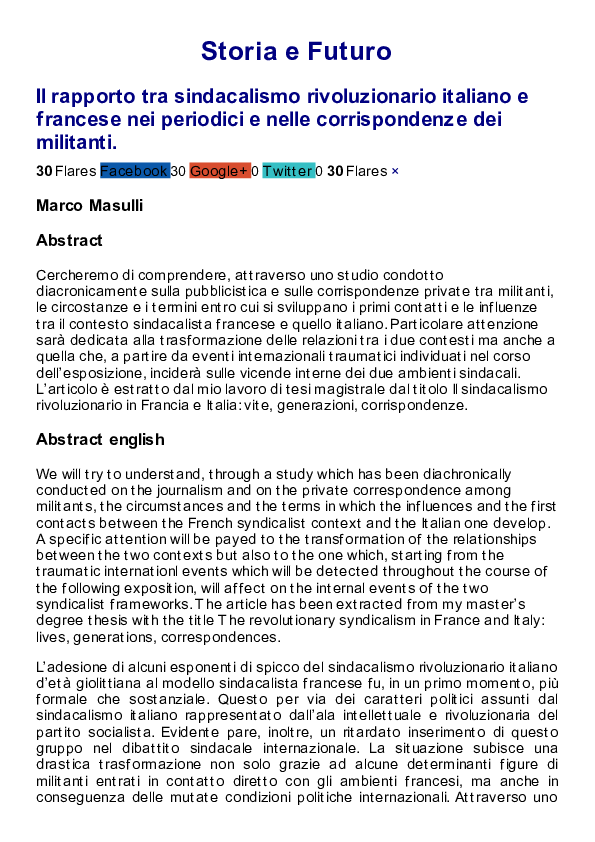 (PDF) Il rapporto tra sindacalismo rivoluzionario francese ed italiano