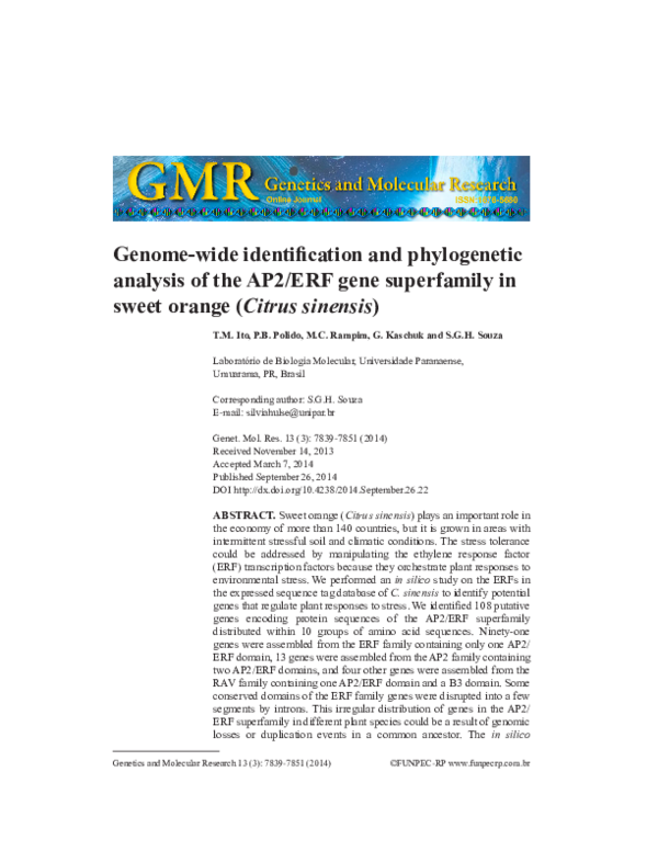(PDF) Genome-wide identification and phylogenetic analysis of the AP2 ...
