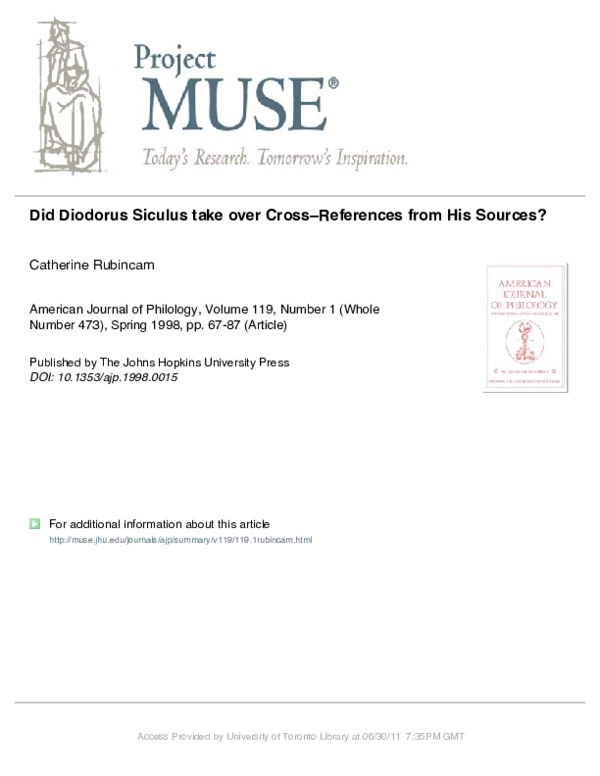 (PDF) Did Diodorus Siculus Take Over Cross-References From His Sources?