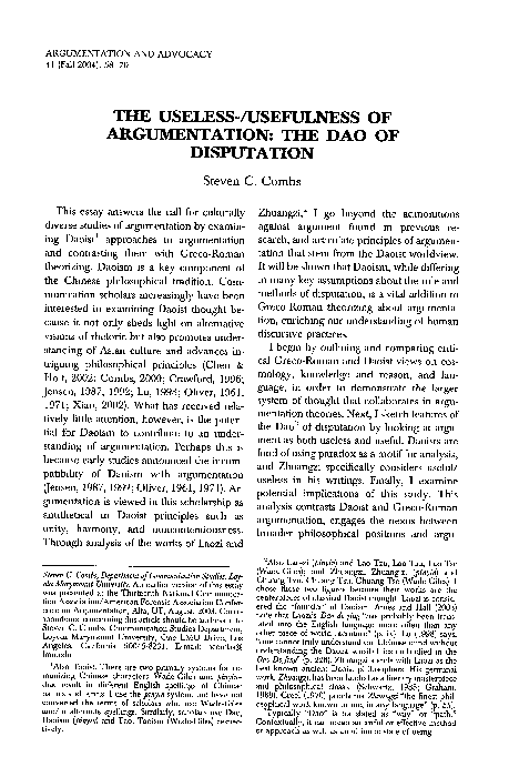 (PDF) THE USELESS-/USEFULNESS OF ARGUMENT: THE DAO OF DISPUTATION