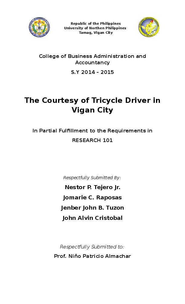 (DOC) The Courtesy of Tricycle Driver in Vigan City Rotzen Arjay