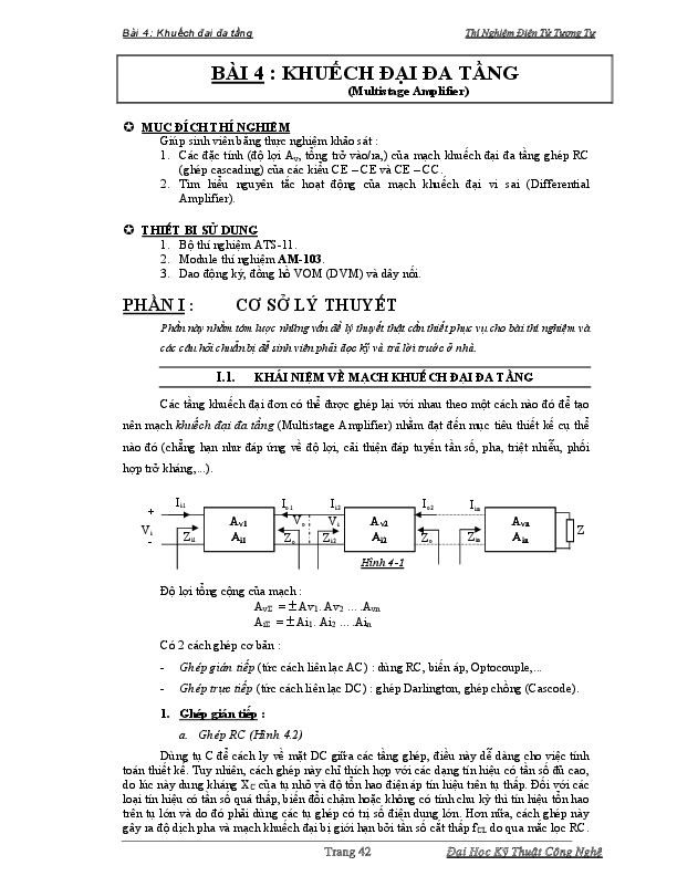 First page of “BÀI 4 : KHUẾCH ĐẠI ĐA TẦNG (Multistage Amplifier”
