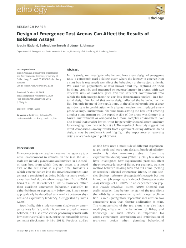 (PDF) Design of emergence test arenas can affect the results of ...