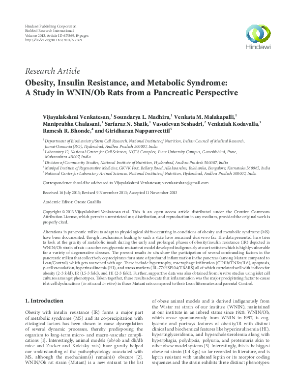 (PDF) Research Article Obesity, Insulin Resistance, and Metabolic ...