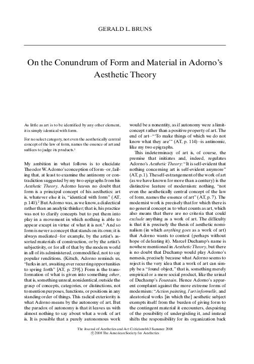 (PDF) On the Conundrum of Form and Material in Adorno's Aesthetic