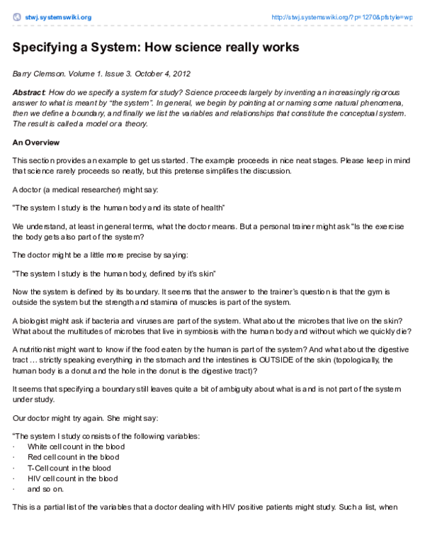 (PDF) Specifying a System: How Science Really Works