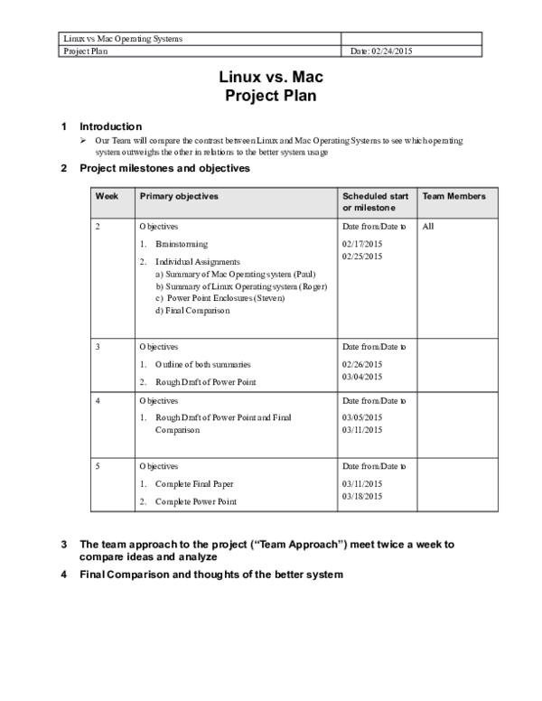 (DOC) Linux vs. Mac Project Plan