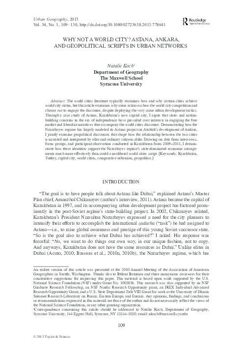 (PDF) Why not a world city? Astana, Ankara, and geopolitical scripts in ...