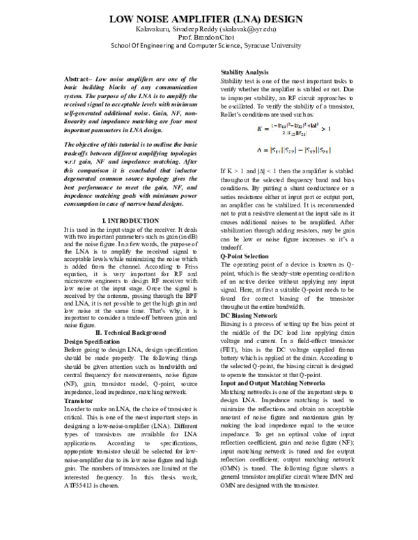 (PDF) LOW NOISE AMPLIFIER (LNA) DESIGN Sivadeep Reddy Academia.edu