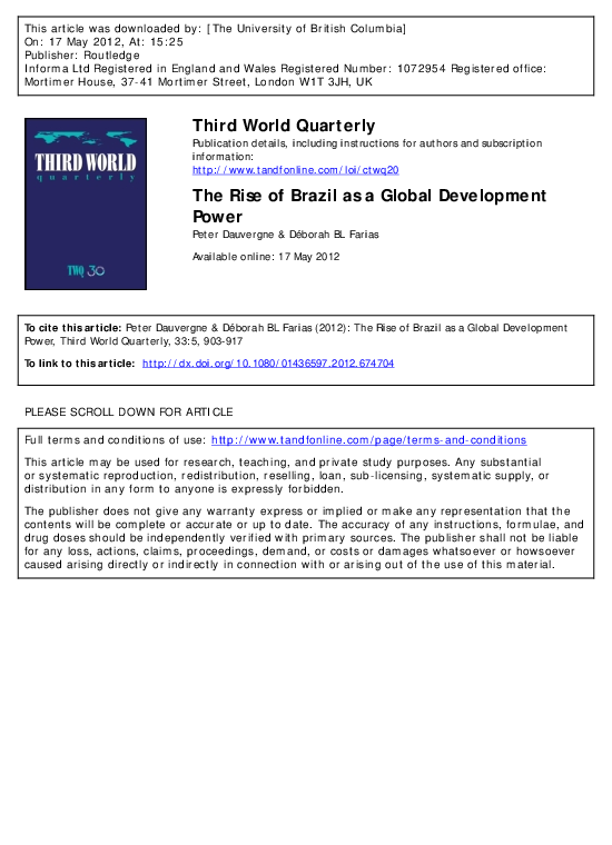 (PDF) The Rise of Brazil as a Global Development Power