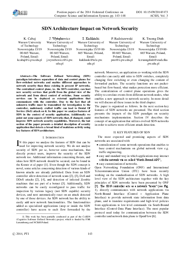 (PDF) SDN Architecture Impact on Network Security
