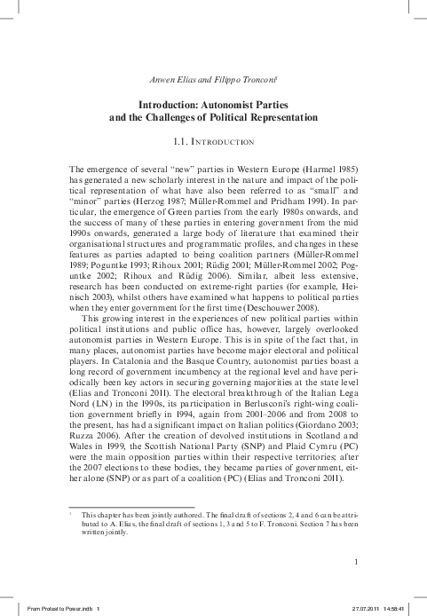 (PDF) Introduction: Autonomist Parties and the Challenges of Political ...