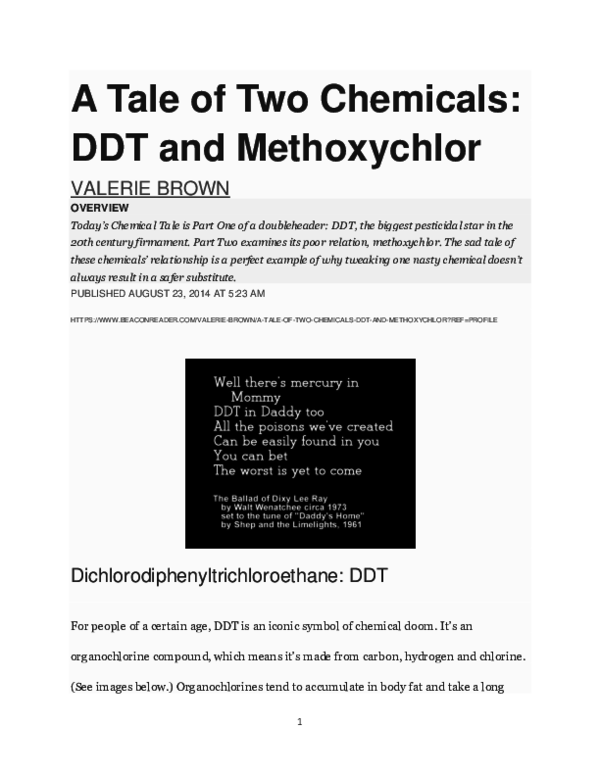 (PDF) A Tale of Two Chemicals DDT and Methoxychlor Valerie Brown