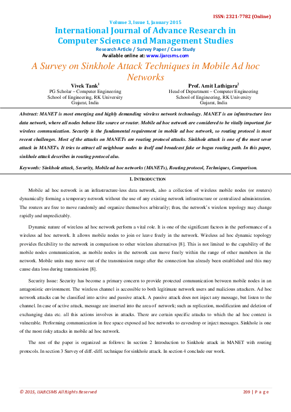 (PDF) A Survey on Sinkhole Attack Techniques in Mobile Ad hoc Networks