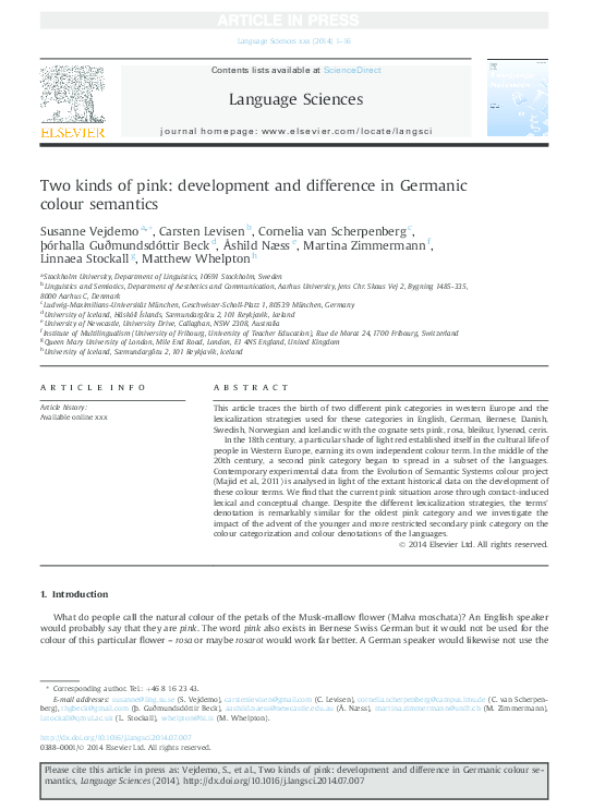(PDF) Two kinds of pink: development and difference in Germanic colour ...