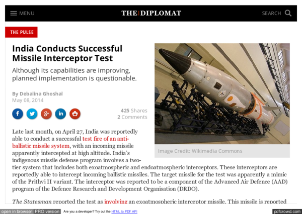 (PDF) india conducts successful missile interceptor tests