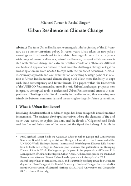 (PDF) Urban Resilience in Climate Change