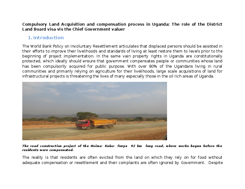 (DOC) Compulsory Land Acquisition and compensation process in Uganda