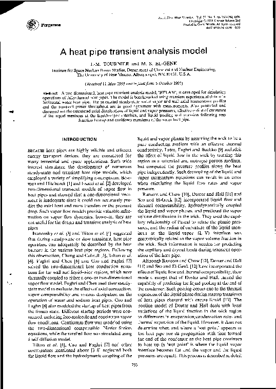 (PDF) A heat pipe transient analysis model JeanMichel Tournier and