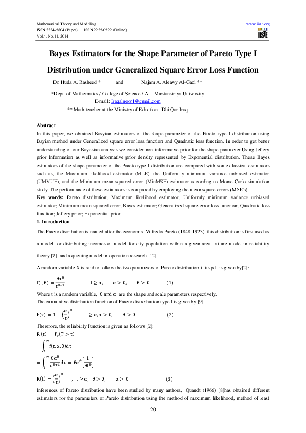 (PDF) Bayes Estimators for the Shape Parameter of Pareto Type I ...