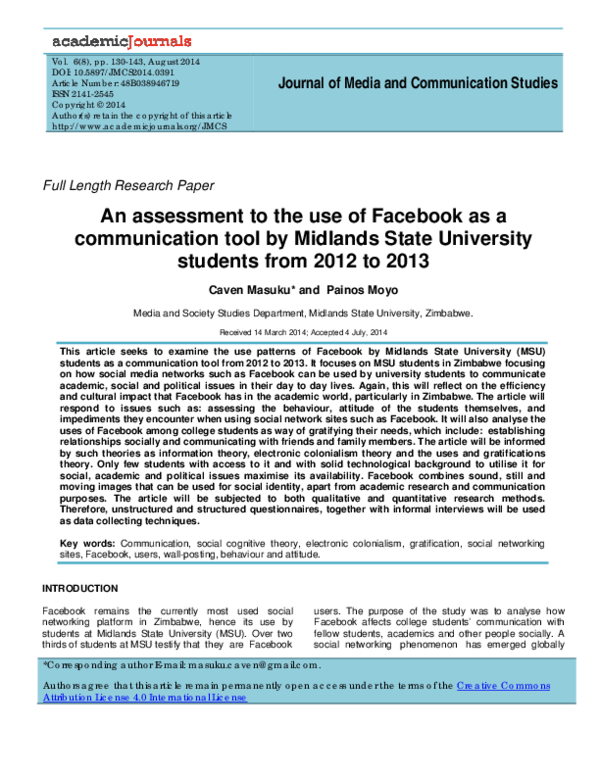 (PDF) An assessment to the use of Facebook as a communication tool by ...