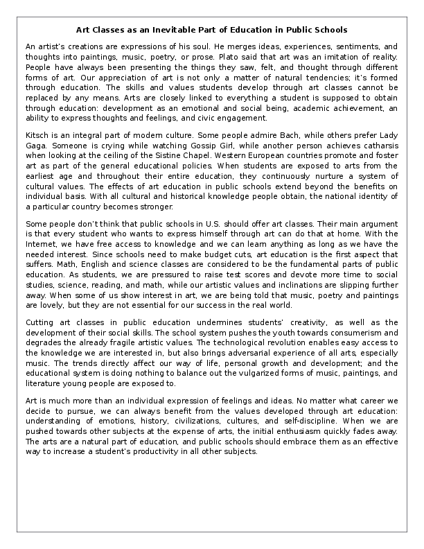 Should art be taught in public schools? Kelly Ray Academia.edu