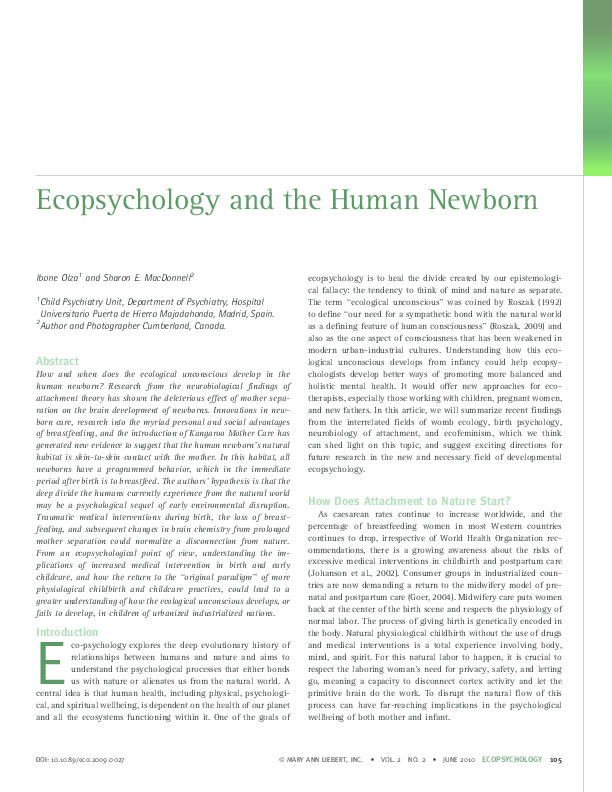 Curated visual reference: Picture Idea: Ecopsychology And The Human Newborn
