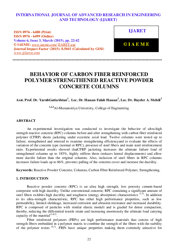 (PDF) Behavior of Carbon Fiber Reinforced Polymer Strengthened Reactive ...
