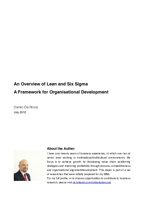 (PDF) An Overview of Lean and Six Sigma : A Framework for ...