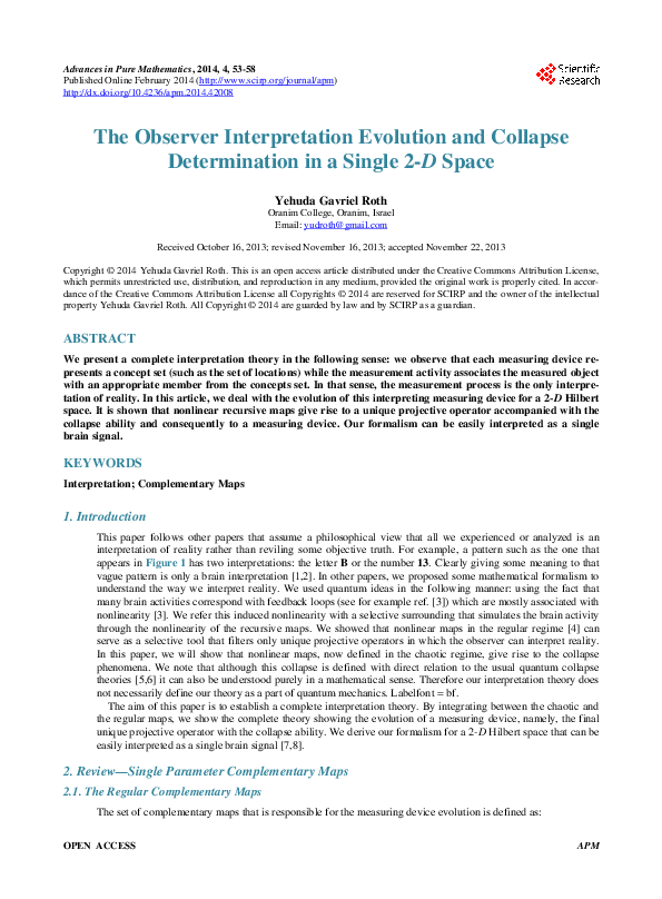 (PDF) The Observer Interpretation Evolution and Collapse Determination ...