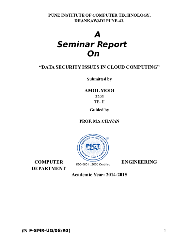 (DOC) Data Security issues in Cloud Computing