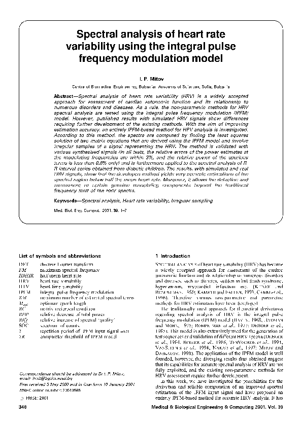 (PDF) Spectral analysis of heart rate variability using the integral ...