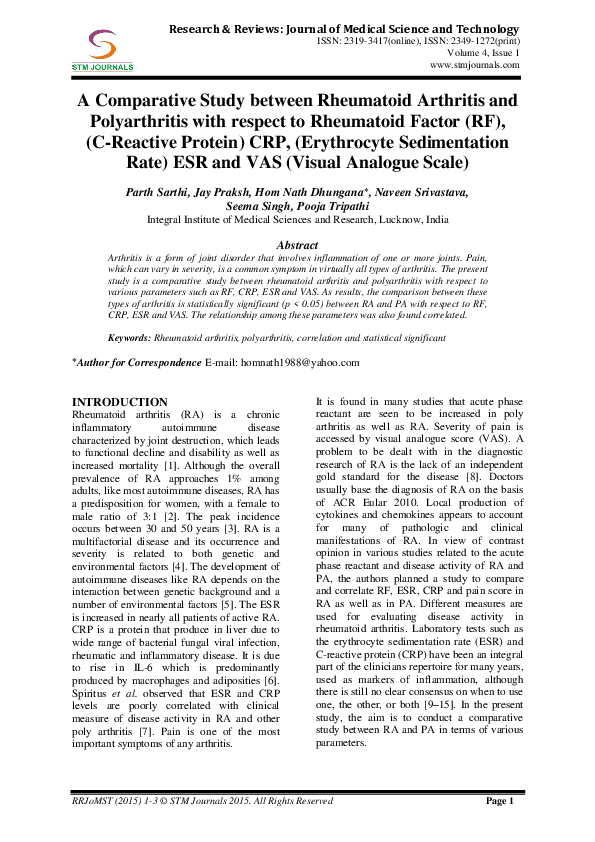 (PDF) A Comparative Study between Rheumatoid Arthritis and ...