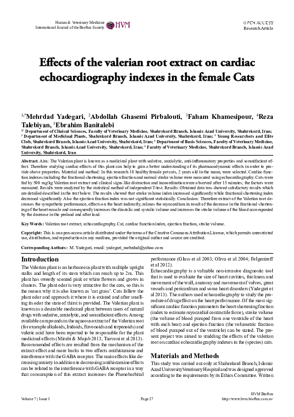 (PDF) Effects of the Valerian Root on the Cardiac Function Indexes by