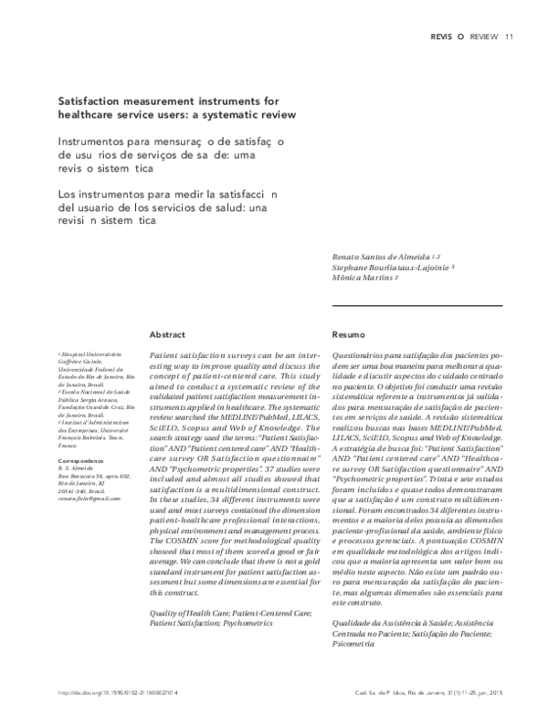 (PDF) Satisfaction measurement instruments for healthcare service users ...
