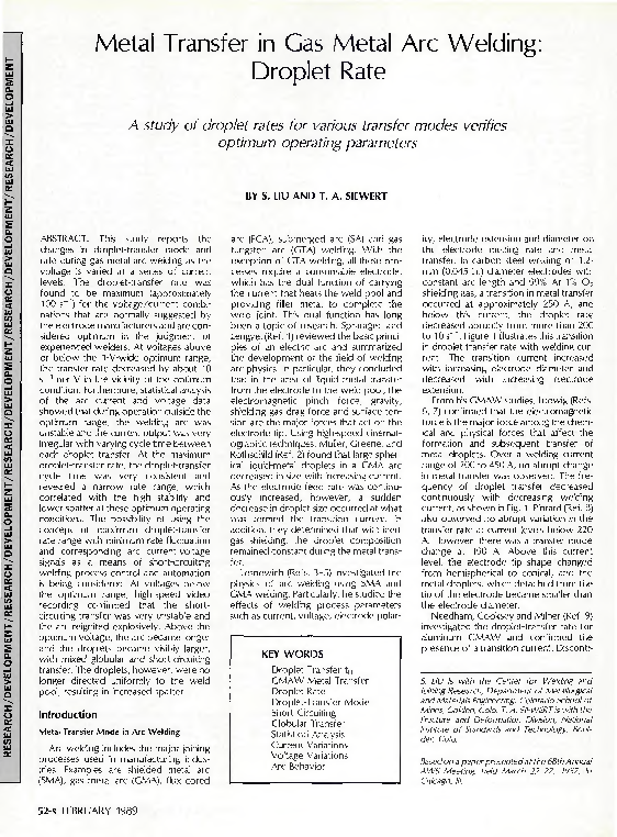 (PDF) Metal Transfer in Gas Metal Arc Welding: Droplet Rate A study of ...