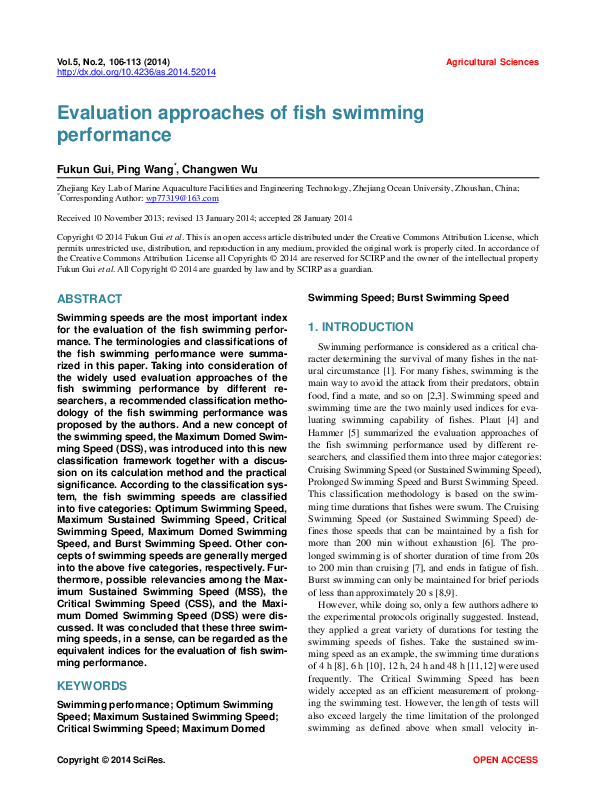 (PDF) Evaluation approaches of fish swimming performance