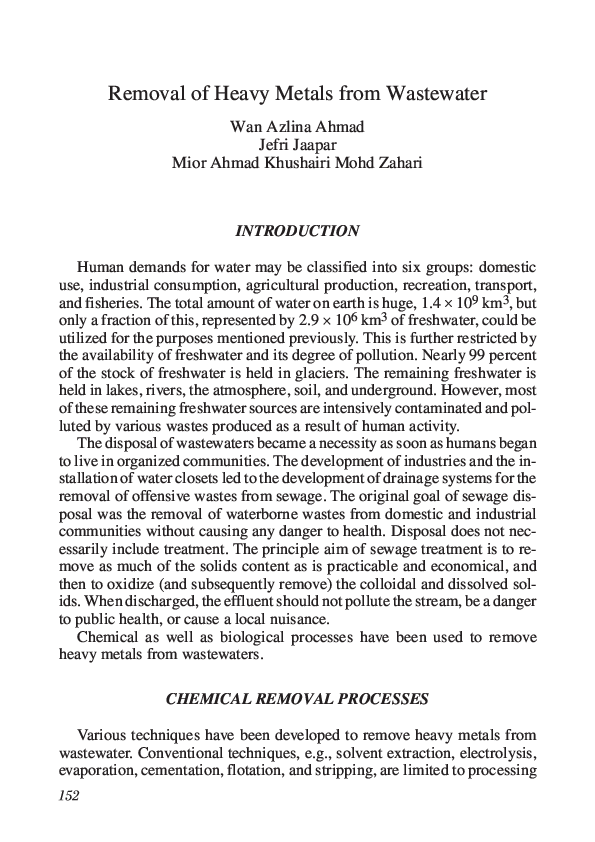(PDF) Removal of Heavy Metals from Wastewater
