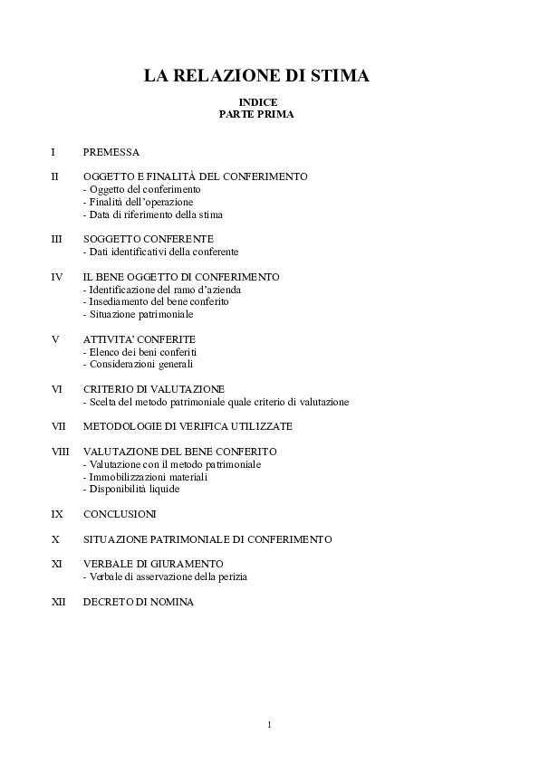 (DOC) LA RELAZIONE DI STIMA INDICE